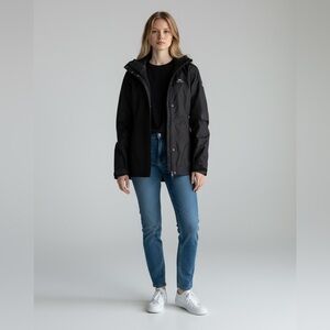 Decathlon Womens Waterproof Mountain Walking Hiking Jacket Black Sz Large
